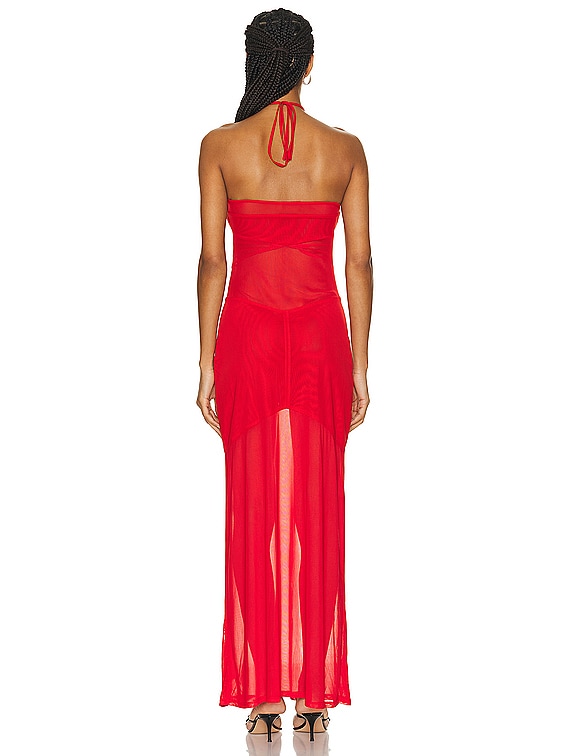 miaou sheer dress Miaou Thais Semi-sheer Stretch Recycled-polyester Maxi Dress In Black