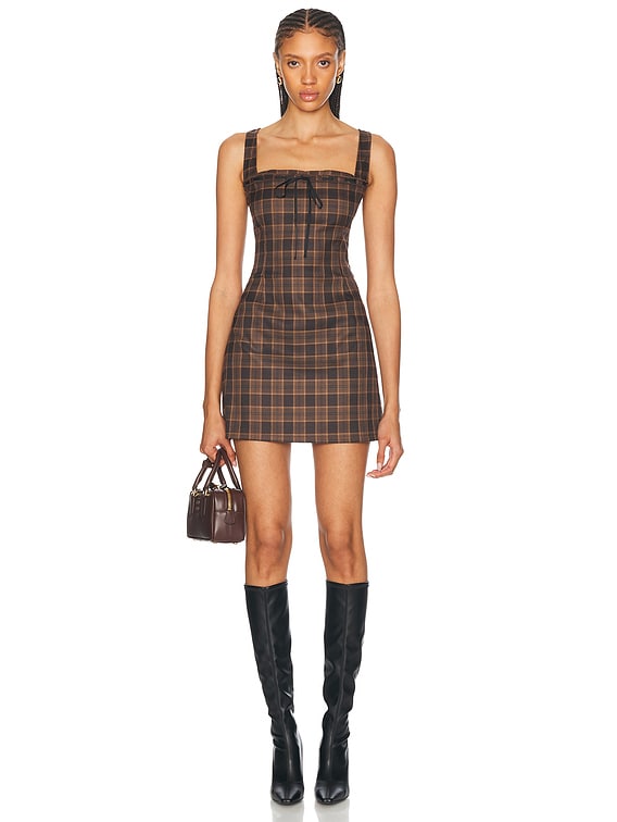 Miaou Laced Ginger Dress in Plaid Brown | FWRD