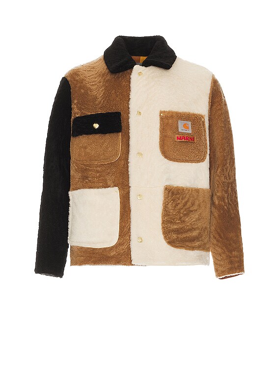 Marni X Carhartt Shearling Color Block Jacket In Black in Black | FWRD