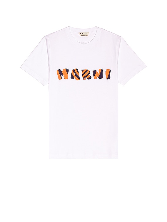 ★MARNI★ Logo Lily Short Sleeve T-Shirt White THJET49P02USC Marni Embroidered Logo T-Shirt in Lily White | FWRD