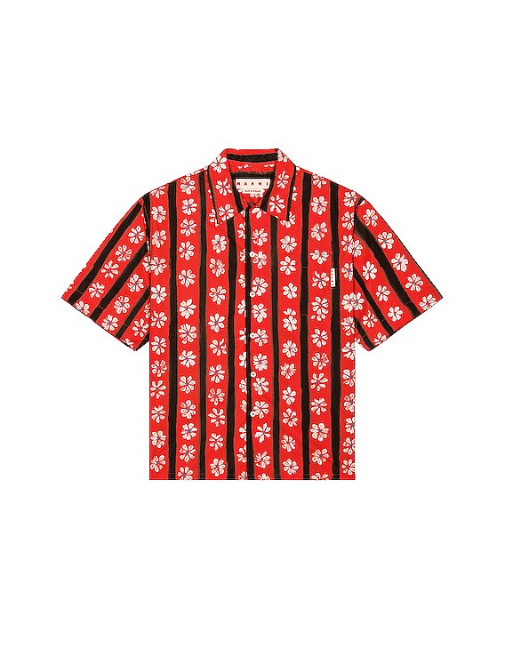 Marni Short Sleeve Striped Floral Shirt in Lacquer | FWRD