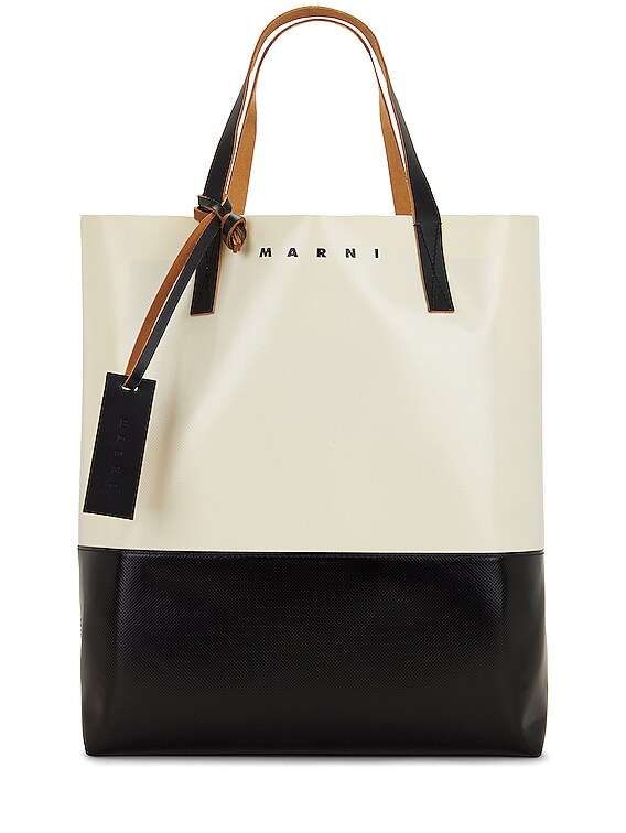 Marni Tribeca Shopping Bag in Silk White Black FWRD