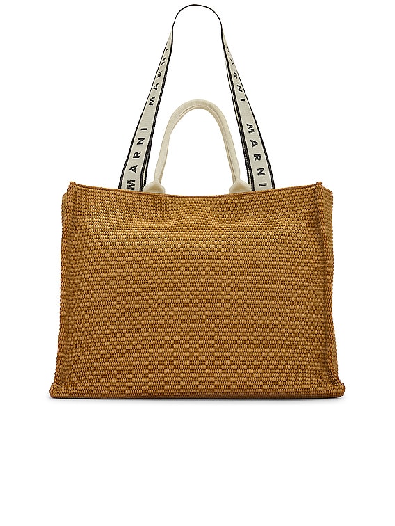 Marni Large Basket Bag in Sienna, Natural, & Black | FWRD