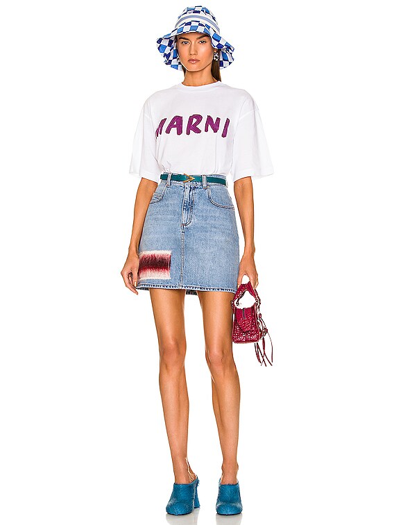 ミニスカート Marni Patch skirt Marni Patch Denim Mini Skirt in Iris Blue | FWRD