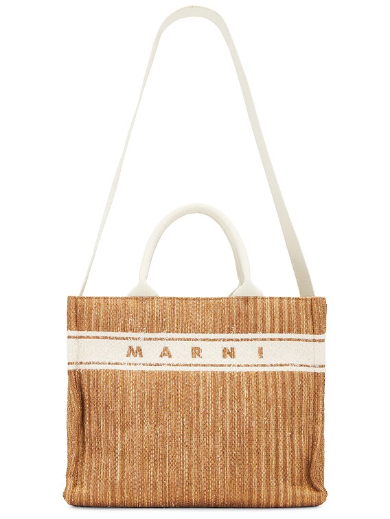 Marni Small Basket Bag in Ecru & White | FWRD
