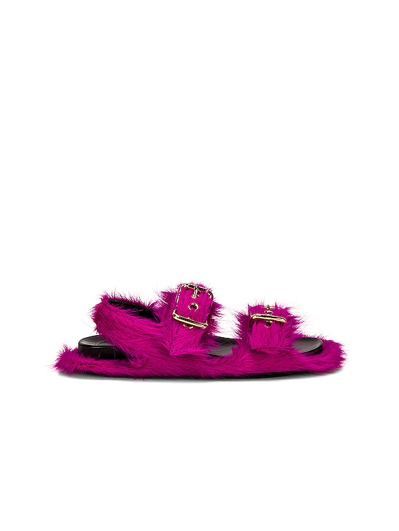 サンダル MARNI Fuchsia calf hair Fussbett slippers Fuchsia long-hair calfskin Fussbett sabot | Marni