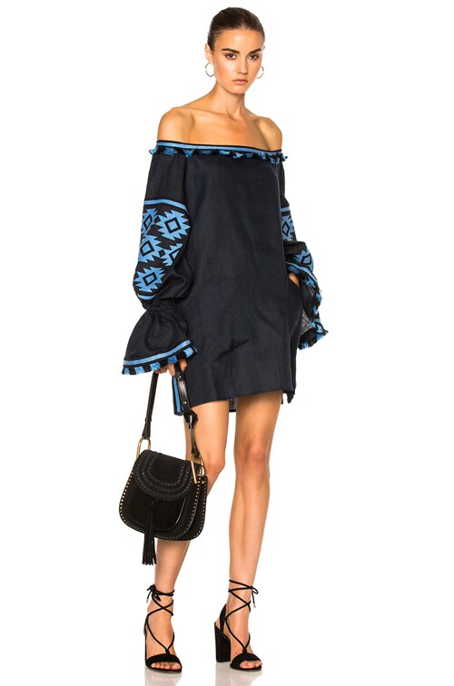 March 11 Geometry Embroidered Dress in Navy | FWRD