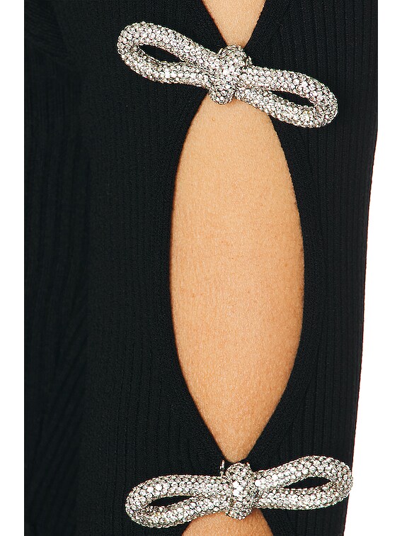 Shimmer Crystal Bow Cutout Long Sleeve Rib Knit High Split Maxi Bandag –  Luxedress