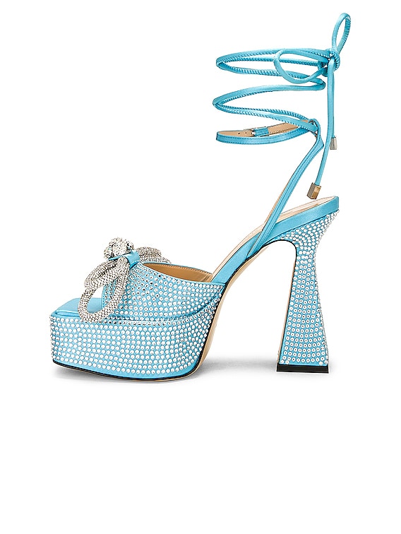 サンダル・ミュール Blue Double Bow Square Toe Mules MACH & MACH Double Bow Sparkly Square Toe Platform Sandal in
