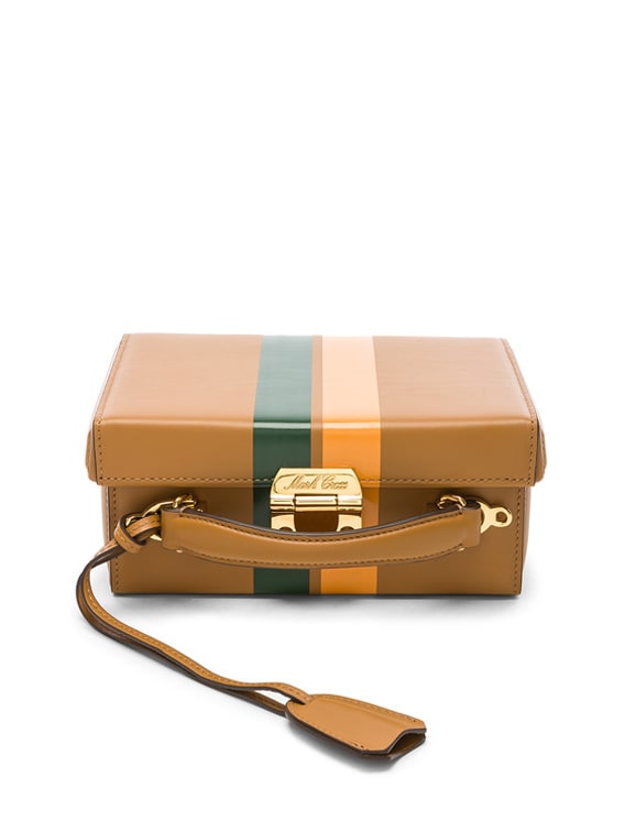 Mark Cross Small Smooth Calf Stripe Grace Box Bag in Luggage, Leaf Green &  Butternut