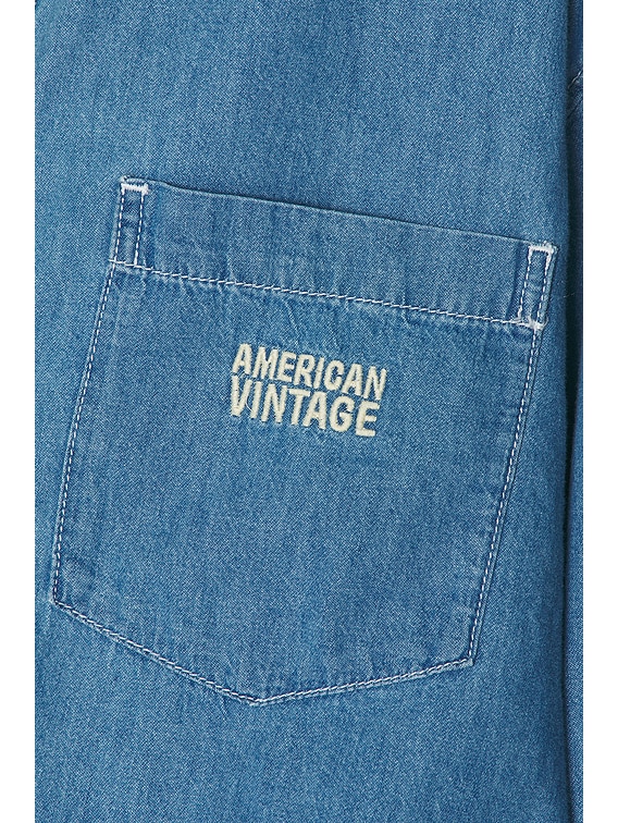 American Vintage Izeway Long Sleeve Shirt in Medium Blue | FWRD