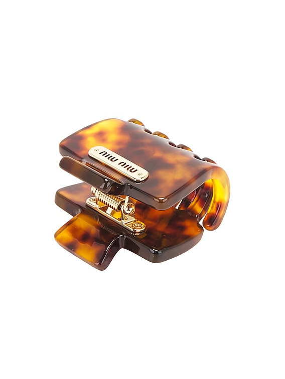 Miu Miu Hair Claw Clip in Oro & Miele Tartaruga | FWRD display picture 3