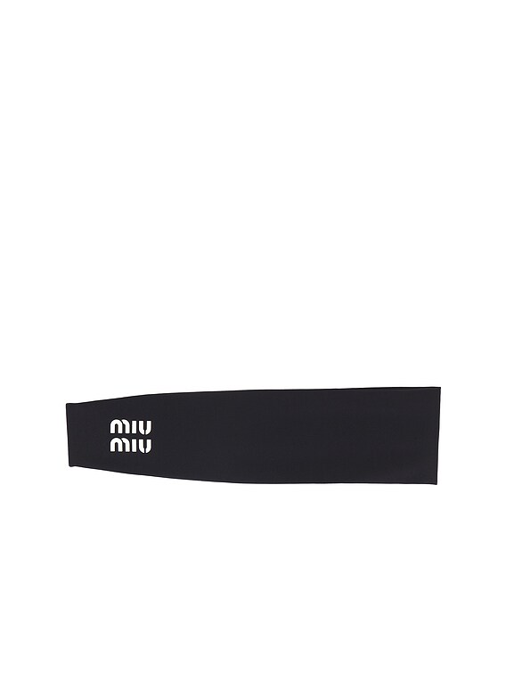 Miu Miu Jersey Logo Headband in Nero & White | FWRD