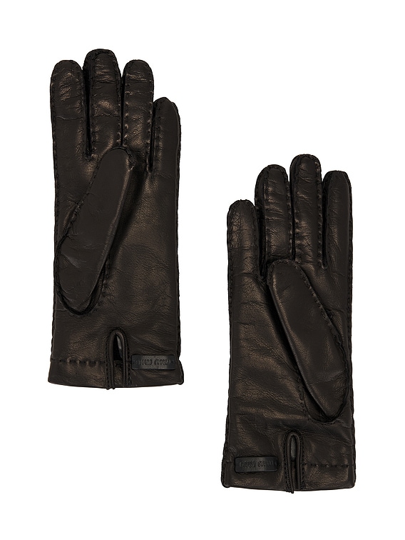 【送料&関税込】Miu Miu Black Nappa Leather Gloves Miu Miu Nappa Short Gloves in Nero | FWRD