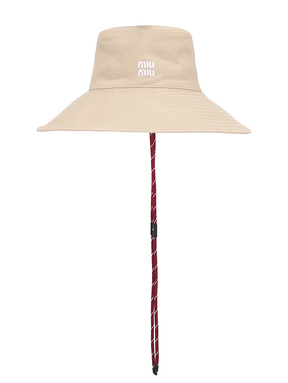miumiu バケハ Miu Miu Wide Brim Sun Hat in Beige & Amaranto | FWRD