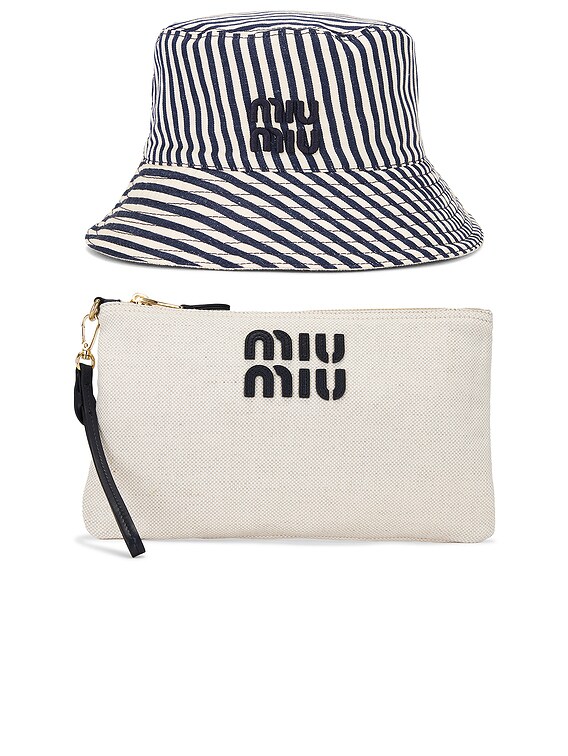 Miu Miu Reversible Bucket Hat Set in Naturale & Baltico | FWRD display picture 1