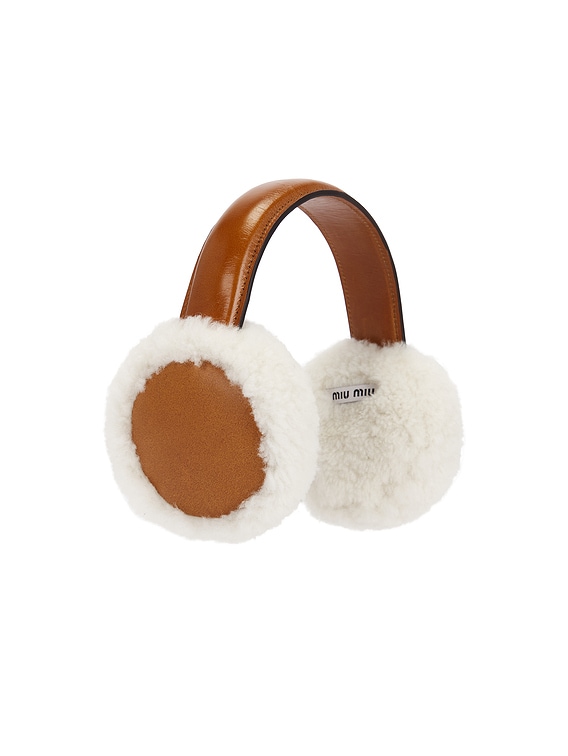 Miu Miu Shearling Earmuffs in Cognac & Naturale | FWRD