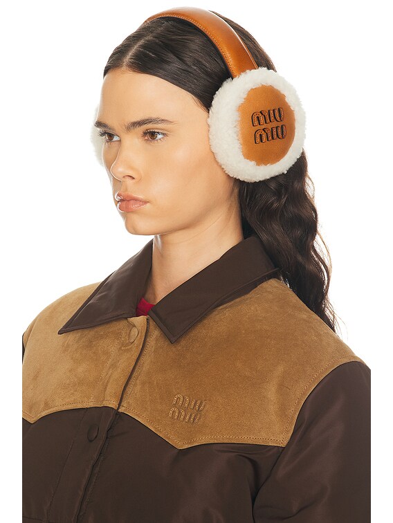Miu Miu Shearling Earmuffs in Cognac & Naturale | FWRD