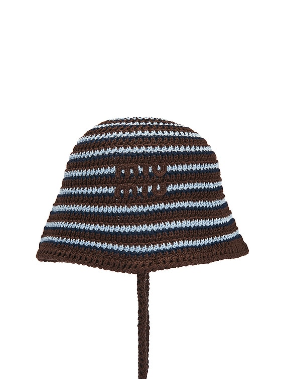 Miu Miu Cotone Crochet Riga Hat in Cacao & Celeste | FWRD