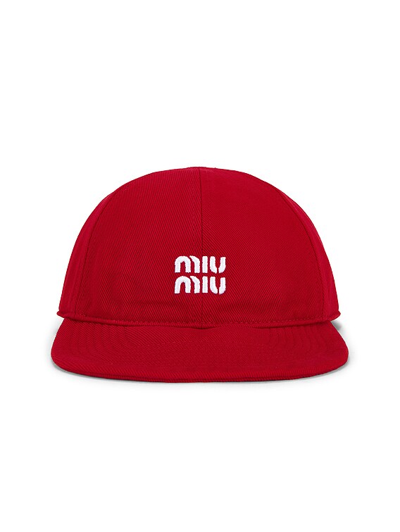 Miu Miu Denim Washed Baseball Cap in Rosso & Tabacco | FWRD