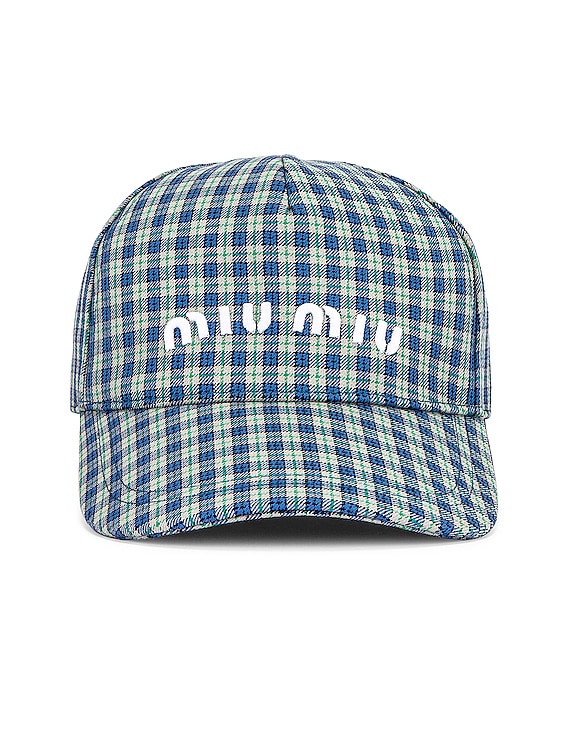 ストライプ柄 MIU MIU キャップ Miu Miu Plaid Baseball Hat in Celeste | FWRD