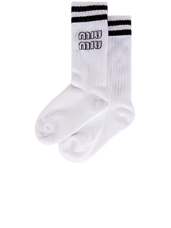 Miu Miu Logo Socks in Bianco | FWRD