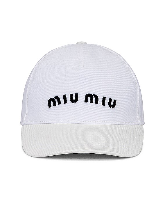 Miu Miu Denim Logo Hat in Bianco & Nero | FWRD