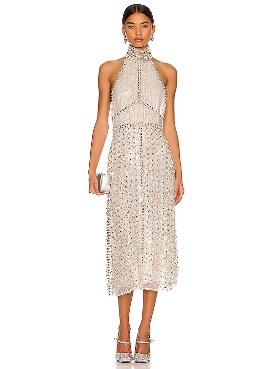 Miu Miu Halter Embellished Dress in Bianco