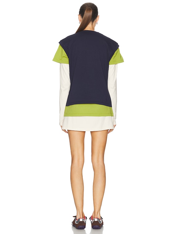 Miu Miu Mini T-Shirt Dress in Blue, Lime, & Avorio | FWRD