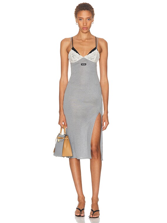 Miu Miu Lace Jersey Midi Dress in Grigio | FWRD