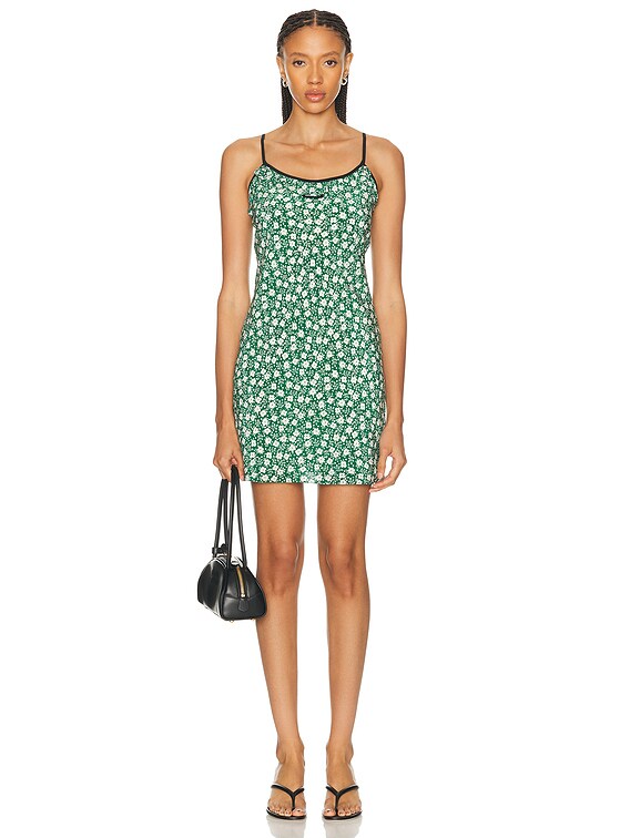 Miu Miu 葉柄グリーンタイトスカート 38 Miu Miu Crepe De Chine Fiore Dress in Verde & Bianco | FWRD