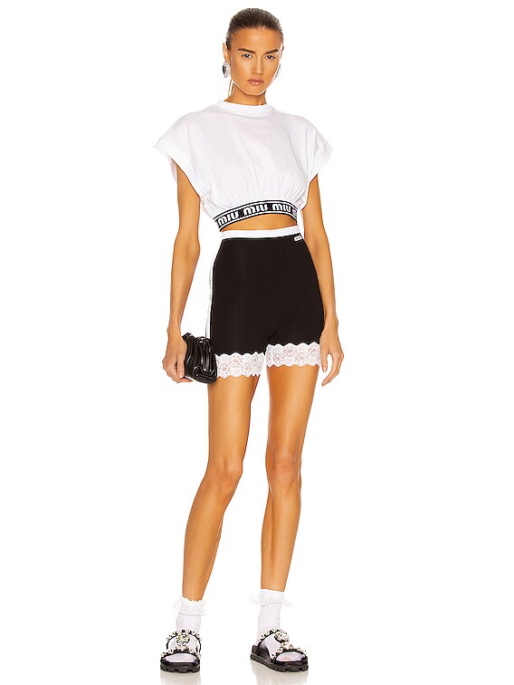 Miu Miu Stretch Jersey Shorts in Nero | FWRD