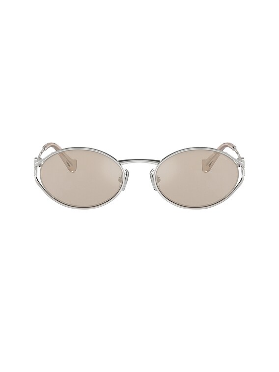 Miu Miu Oval Sunglasses in Silver | FWRD Miu Miu Oval Sunglasses in Silver | FWRD