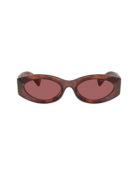 Miu Miu Oval Sunglasses in Striped Tobacco | FWRD