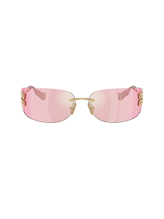 Miu Miu Rectangular Sunglasses in Pink & Gold | FWRD