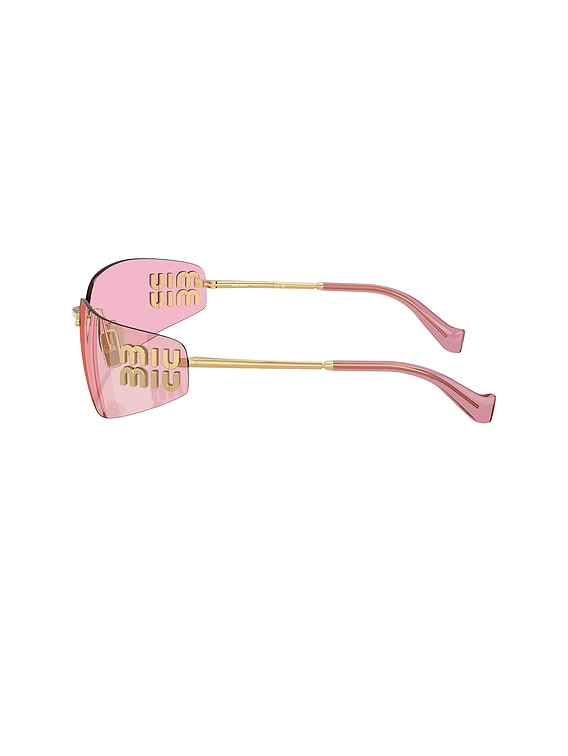 Miu Miu Rectangular Sunglasses in Pink & Gold | FWRD