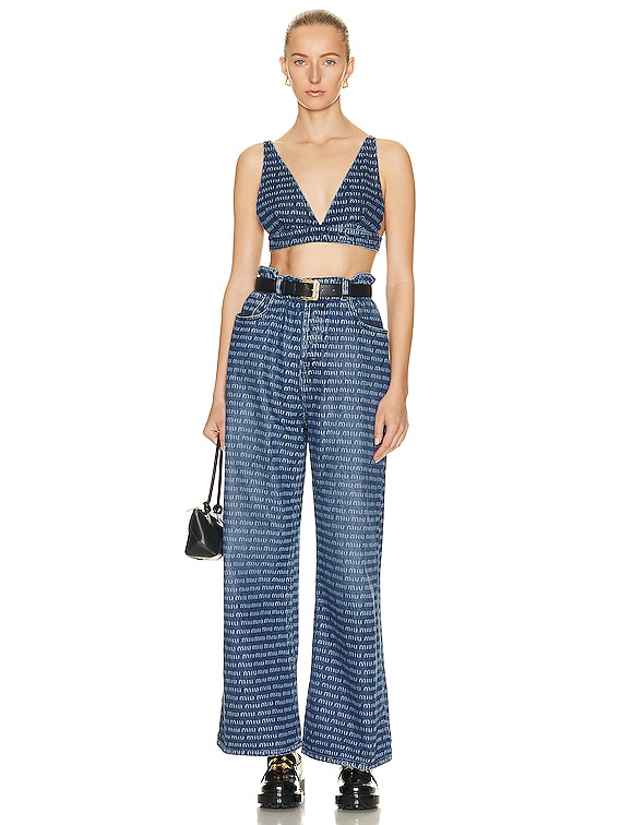 Logo denim bralette in blue - Miu Miu