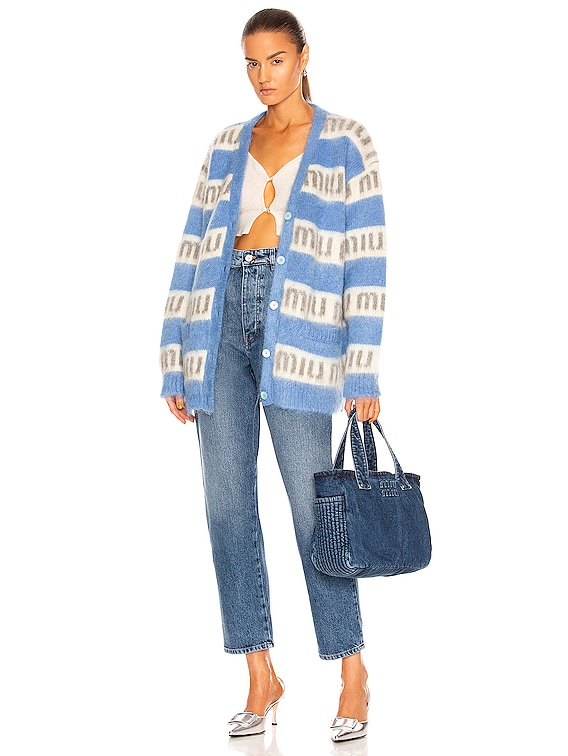 Miu Miu Mohair Logo Cardigan in Astrale | FWRD