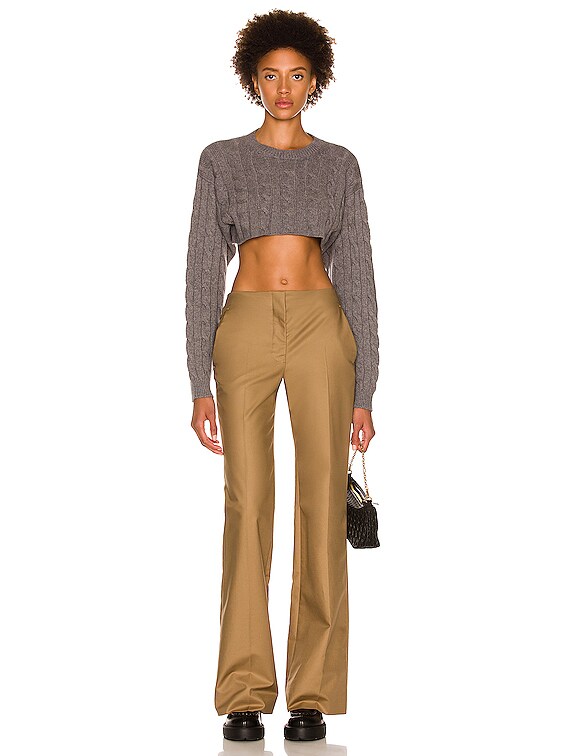 Miu Miu Crop Cable Knit Sweater in Acciaio | FWRD