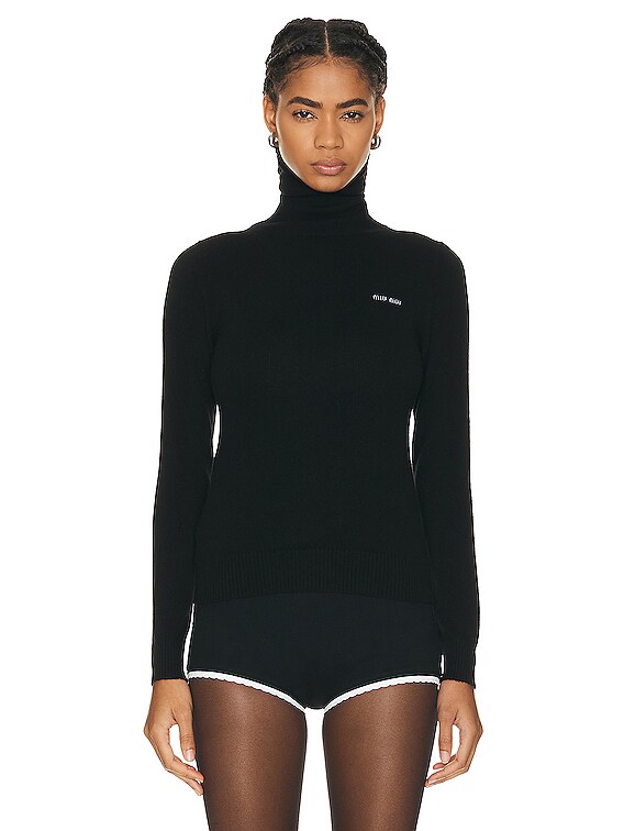 Miu Miu Mini Logo Cashmere Top in Nero | FWRD