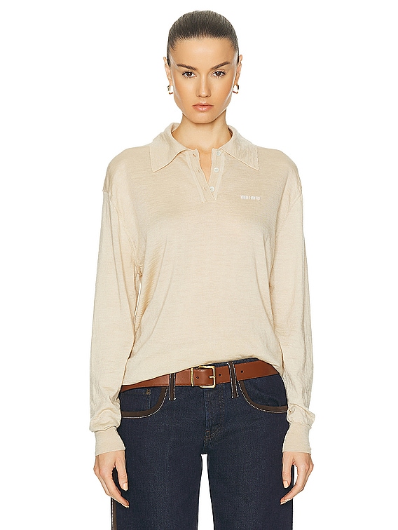 Miu Miu Cashmere Polo Top in Albino | FWRD