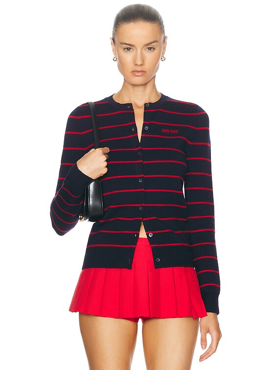 Miu Miu Striped Cardigan in Bleu & Rosso | FWRD