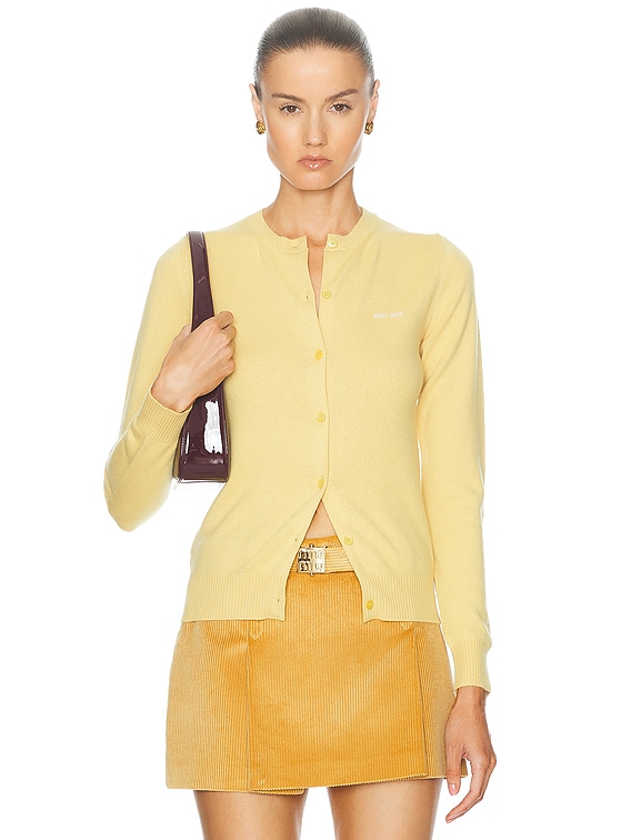 Miu Miu Long Sleeve Cardigan in Topazio | FWRD Miu Miu Long Sleeve Cardigan in Topazio | FWRD