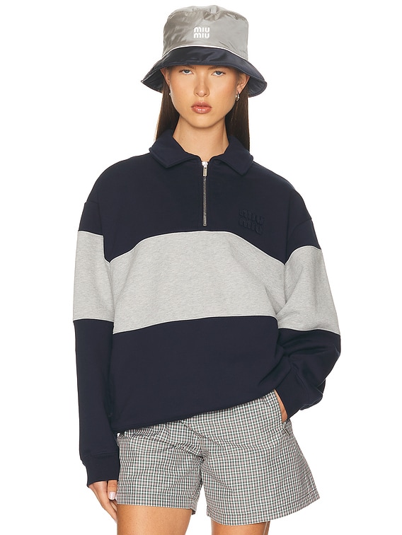 Miu Miu Half Zip Sweatshirt in Blue & Grigio | FWRD