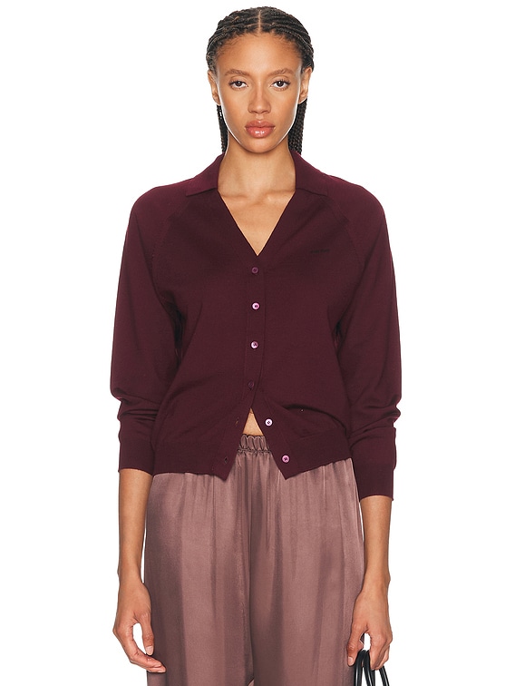 Miu Miu Wool F.14 Cardigan in Amaranto & Nero | FWRD