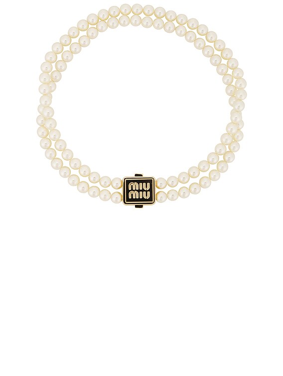 Miu Miu Logo Choker in Oro & Cream | FWRD Miu Miu Logo Choker in Oro & Cream | FWRD