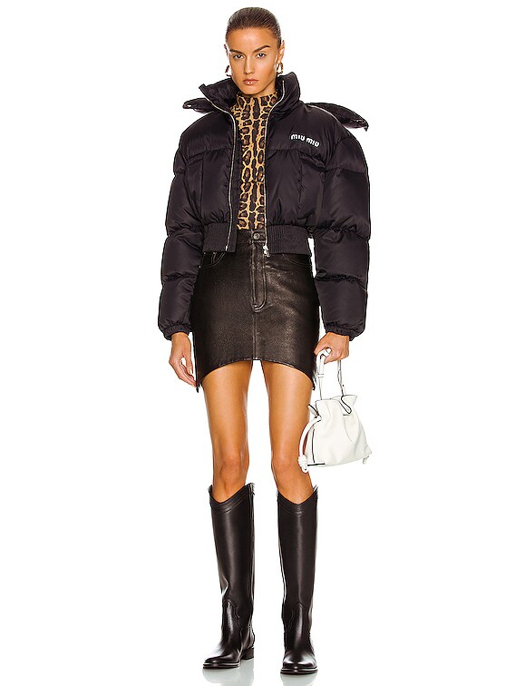 Miu Miu Cropped Nylon Down Jacket in Nero | FWRD