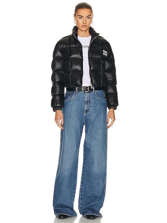 Miu Miu Logo Puffer Jacket in Nero | FWRD Miu Miu Logo Puffer Jacket in Nero | FWRD