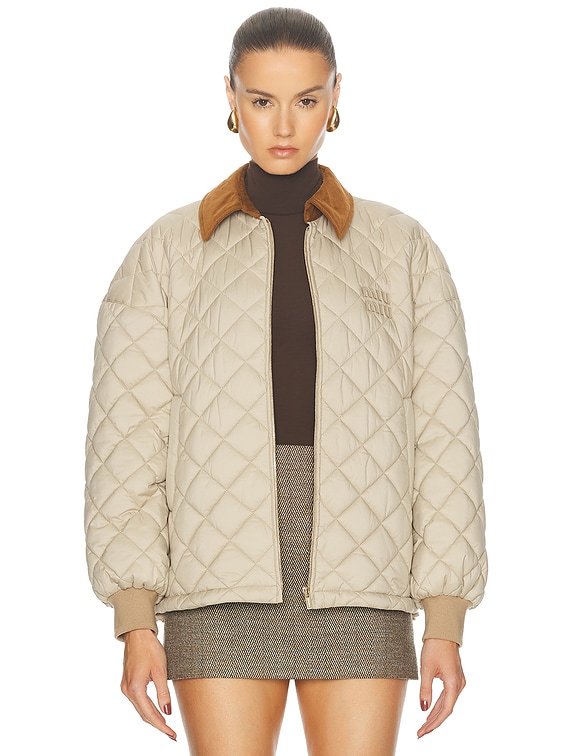 関税込 MiuMiu Medium-weight corduroy down jacket Miu Miu Medium-Weight Corduroy Down Jacket in Natural | Lyst