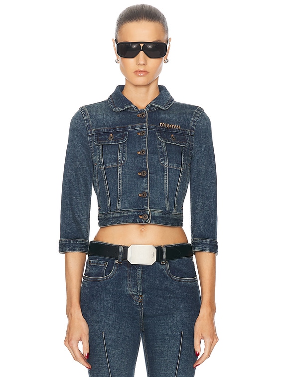 Miu Miu Cropped Denim Jacket in Blue | FWRD